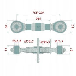 Centrinė jungtis m36 700 1000 mm cat 2 2