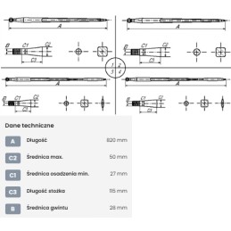 Krautuvas, tiesus apvalus profilis 50x820 mm