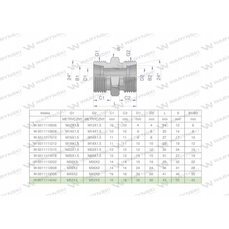 Metrinė hidraulinė jungtis bb m52x2 42l x g w