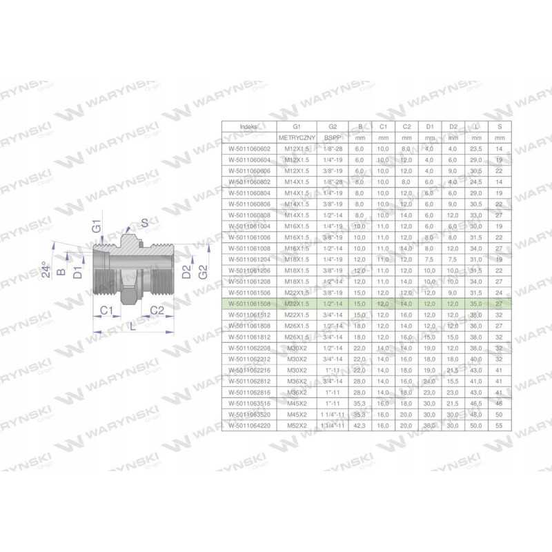 Hidraulinė jungtis bb xge m22x1 5 15l x 1 2