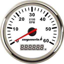 Tachometras su variklio darbo valandų skaitikliu 0 6000 baltas