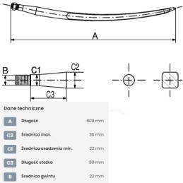 Krautuvo fiksatorius, išlenktas, uždaromas kvadratinis profilis