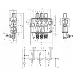 3 sekcijų hidraulinis skirstytuvas, 120l, svirtis