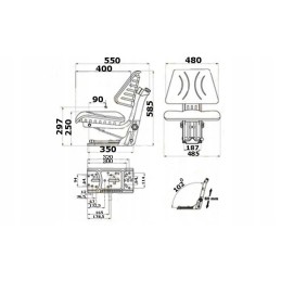 2 dalių juoda Zetor pakabos sėdynė