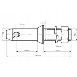 Apatinės trauklės kaištis 22x140mm m22x40mm 1 kategorija