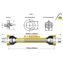 PTO jėgos perdavimo velenas 710 920mm 460nm Aksan