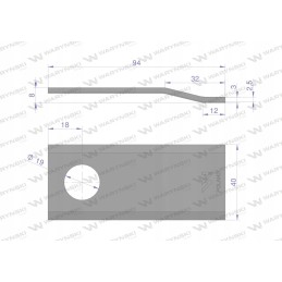 Lenktas vejapjovės peilis 94x40x3mm skylė 19 panaudojimų