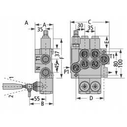 Hidraulinis skirstytuvas, 2 sekcijų, 40l, badestnost trosai