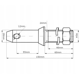 Apatinės trauklės kaištis 28x150mm m24x46mm 2 kategorija