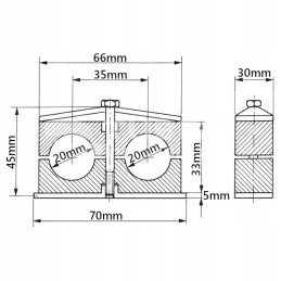 Dvigubas 20 mm gnybtas hidraulinėms linijoms montuoti