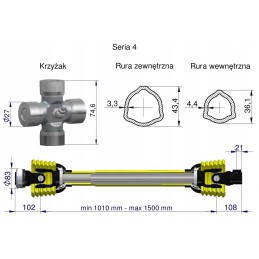 PTO jėgos perdavimo velenas 1010 1560mm 460nm