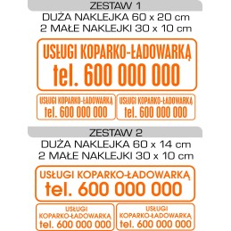 Ekskavatoriaus telefono numerio lipdukas, 3 komplektas