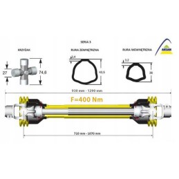 Galios perdavimo velenas 710 1070mm 400nm Aksan