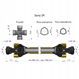 PTO jėgos perdavimo velenas 660 1000mm 460nm Waryns