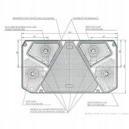 Stačiakampis kombinuotas galinis žibintas, 5 kontaktų, kairysis, 12 24v