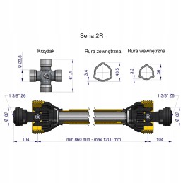 PTO jėgos perdavimo velenas 860 1200mm 250nm Waryns