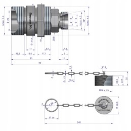 Vožtuvo lizdas m22x1 5 su aliuminio Warynski gaubtu