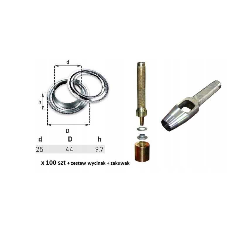 100 vnt kilpelių brezentui, skersmuo 25, gofruotojas ir pjaustytuvas
