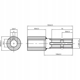 Kardaninio veleno sumažinimas, kurio skersmuo 25 mm, vidinis iki 1 3 8 6