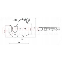 Kabliukas cat2 suvirinimui su 56x28 kamuoliuku į hidroliderį