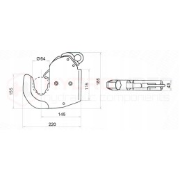 Cat 3 suvirinimo kabliukas su 64x28 hidroliderio rutuliu
