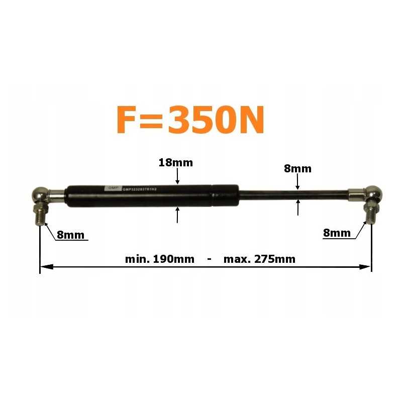 Dujinis amortizatorius 275mm 350n durų korpusas 3232937r1