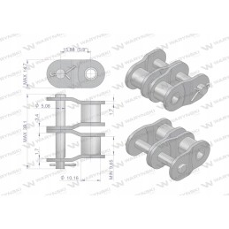Grandinės jungtis, tiesi plokštė, p10b 2 r2 5 8 col