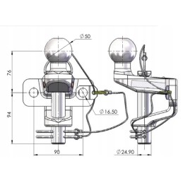 50 mm rutulinis kablys su prisukamu tvirtinimu