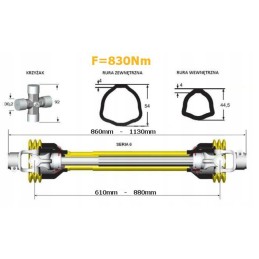 Jėgos perdavimo kardaninis velenas 610 880mm 830n