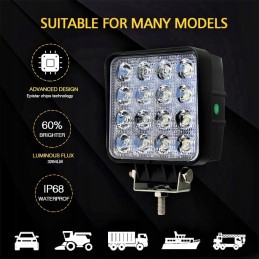 LED halogeninė darbo lempa, 16 diodų, traktorius