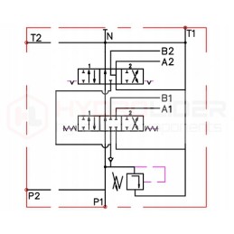 2 sekcijų hidraulinis skirstytuvas, 40l, skląstis