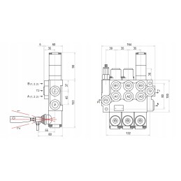3 sekcijų hidraulinis skirstytuvas, laisvas srautas
