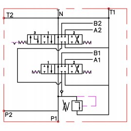 2 sekcijų hidraulinis skirstytuvas, laisvas srautas