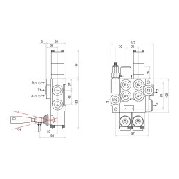 2 sekcijų hidraulinis skirstytuvas, laisvas srautas