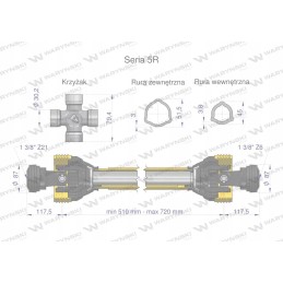 Šarnyrinis ir teleskopinis velenas 510 720 mm 620 nm su 21 CE