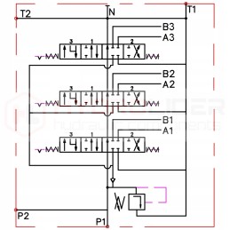 3 sekcijų hidraulinis skirstytuvas, 40l, 3x plūduriuojantis