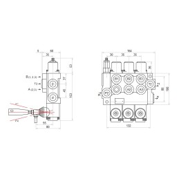 3 sekcijų hidraulinis skirstytuvas, 40l, stūmokliui