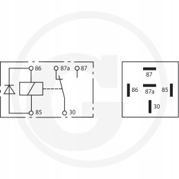Relė 5 kontaktų 12v 20 30a dėklas John Deere