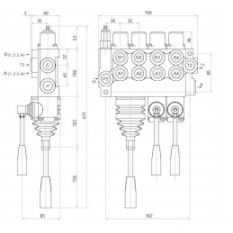 Hidraulinis skirstytuvas 4 sekcijų 40l vairasvirtė