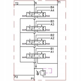 Hidraulinis skirstytuvas 4 sekcijų 40l vairasvirtė