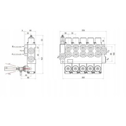5 sekcijų hidraulinis skirstytuvas, 40l stūmoklis
