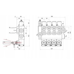 Hidraulinis skirstytuvas, 4 sekcijų, 40l stūmoklis