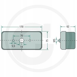 Kairysis galinis žibintas 170x75mm korpusas john deere