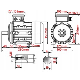Variklis b3 0 75kw 400v 1390 aps./min w19 3 fazė