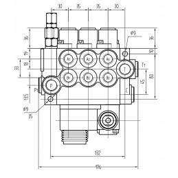 Hidraulinis skirstytuvas, 3 sekcijų, 40l, vairasvirtei