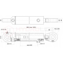 Hidraulinis cilindras, dvipusė pavara, 400 taktų