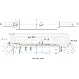 Lenkiškas hidraulinio cilindro eigos 850 tvirtinimas
