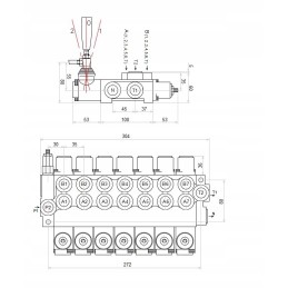 7 sekcijų hidraulinis skirstytuvas, 40l, 7 sekcijų