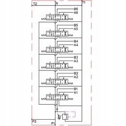 6 sekcijų hidraulinis skirstytuvas, 40l, 6 sekcijų