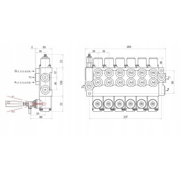 6 sekcijų hidraulinis skirstytuvas, 40l, 6 sekcijų